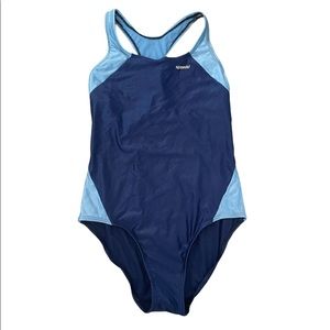 “Speedo” One Piece, Light/Navy Coloring with a Beige Interior!